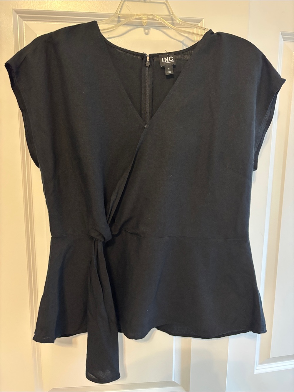 INC International Concepts Black Wrap Tie-Front Blouse